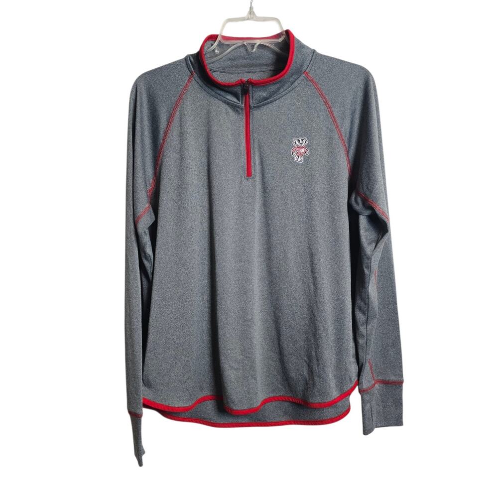 Wisconsin Bucky Badgers University Gray Longsleeve Pullover Athletic Womens XL
